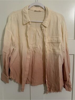 Women’s Ombre Button-Down Gauze Shirt - Cream to Blush